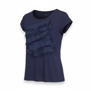 Mac and Jack Navy Blue T-shirt with layered ruffles with fringe